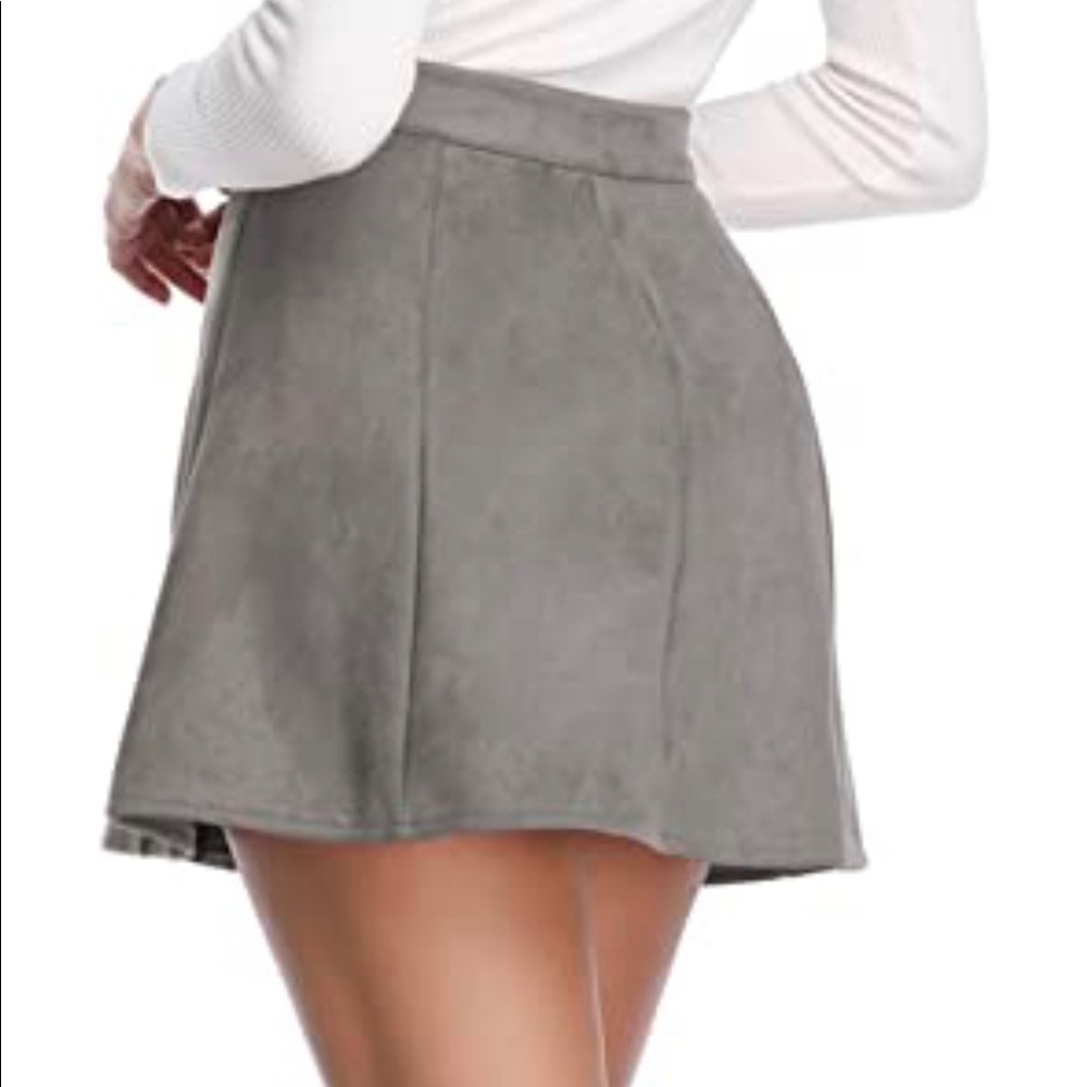 COPY - Faux Suede Skirt Button Closure A-Line High Wasit - Picture 5 of 5